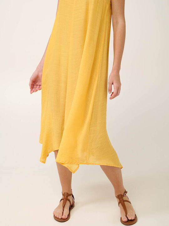 Sommer Midi Wickel Damenkleid Gelb Gold