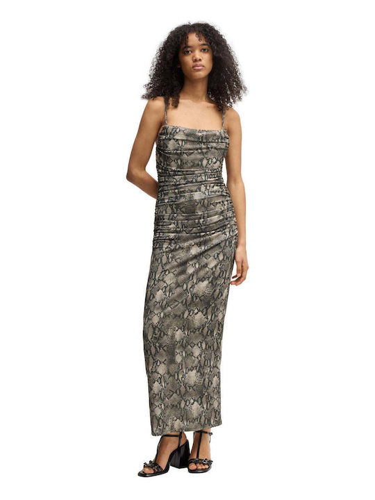 Summer Maxi Evening Dress Drape with Mesh Brown
