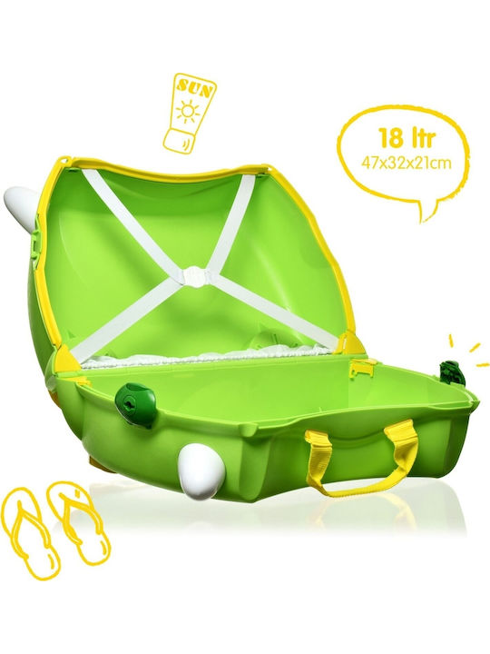 Trunki Trunkisaurus Rex Детски Куфар За Пътуване Кабинен Твърд Зелен С 4 Колела Височина 31см