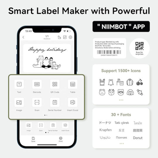Niimbot Електронен Етикетен Принтер На Ръка С Bluetooth Бял