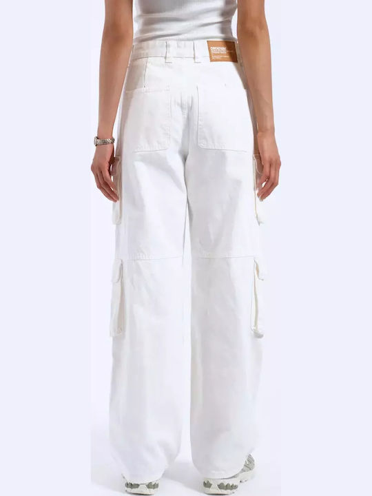 Damen Hoch tailliert Stoff Cargo Hose in Entspannter Passform White