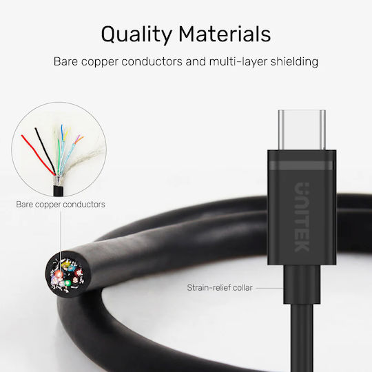 Unitek USB 2.0 Cable USB-C male - USB-C 100W PD Μαύρο 3m Y-C477BK-3M