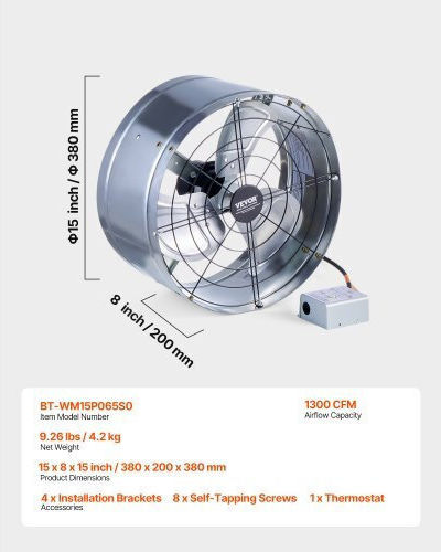Vevor SQFJ15YC1300339LIV2 Промишлен вентилатор Стенен / Таван с диаметър 38.1см