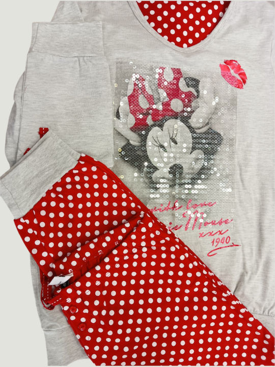 Disney Παιδική Πιτζάμα Καλοκαιρινή Κόκκινη, Γκρι Minnie Mouse