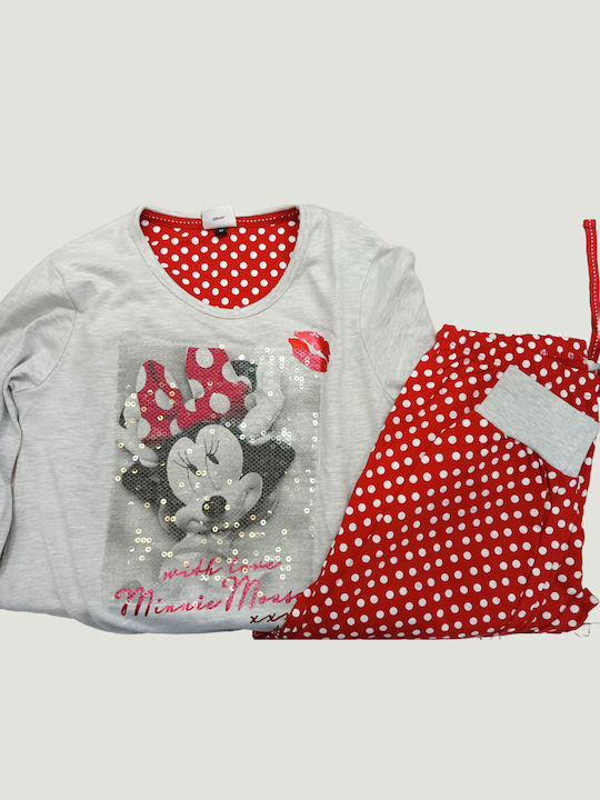 Disney Παιδική Πιτζάμα Καλοκαιρινή Κόκκινη, Γκρι Minnie Mouse