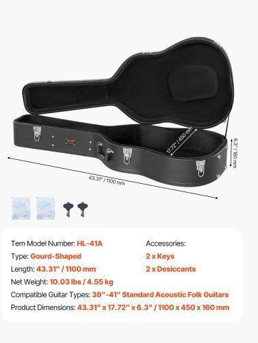 Vevor Waterproof Suitcase Acoustic Guitar Padded Black