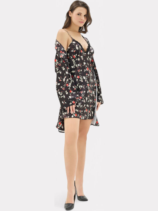 Moongirl Summer Women's Pyjama Set Satin Black