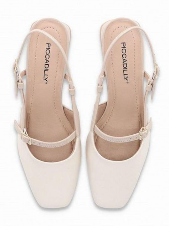 Anatomic Synthetic Leather Ecru Low Heels with Strap