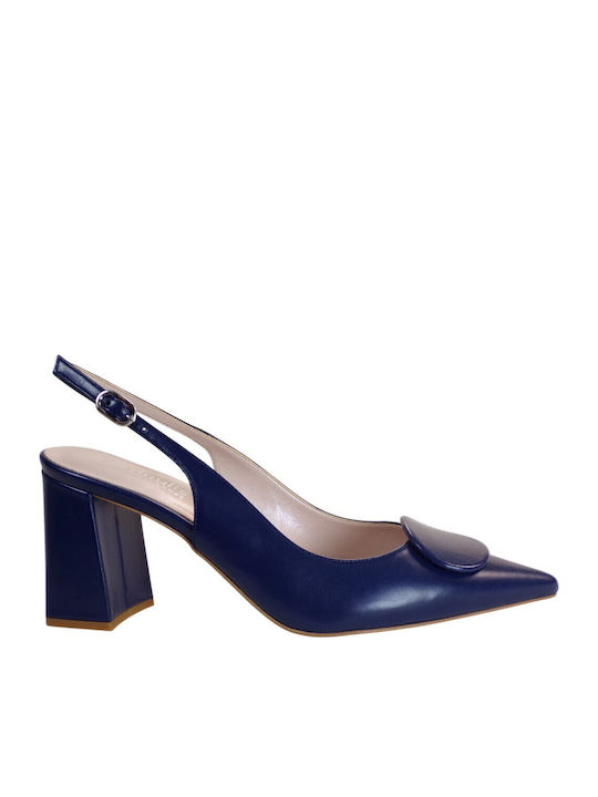 Leather Blue Heels with Strap
