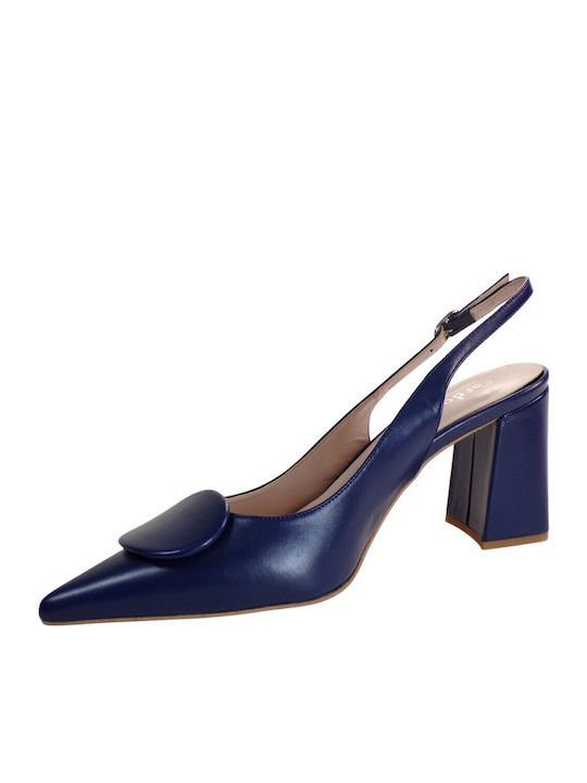 Leather Blue Heels with Strap