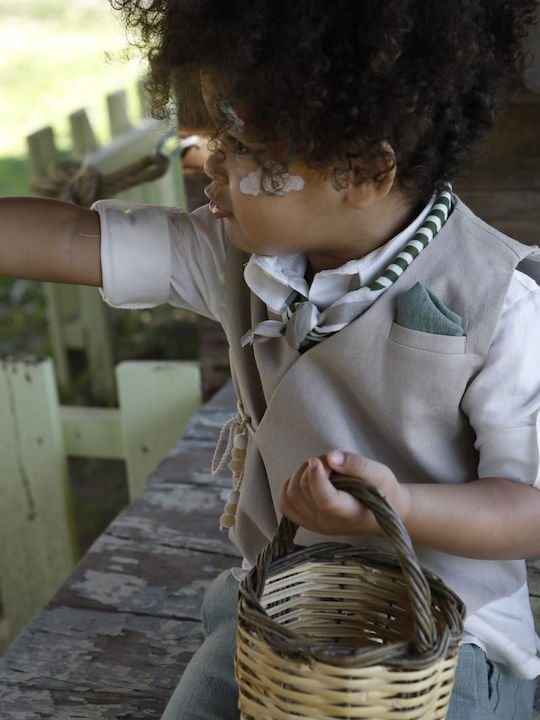 Baptism Suit for Boys Theodosis Beige-Green 1730 Bambolino Bmb-1730