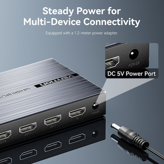 Vention HDMI Splitter 8-Port 4K 1.4 W UK PSU Akqb0-uk