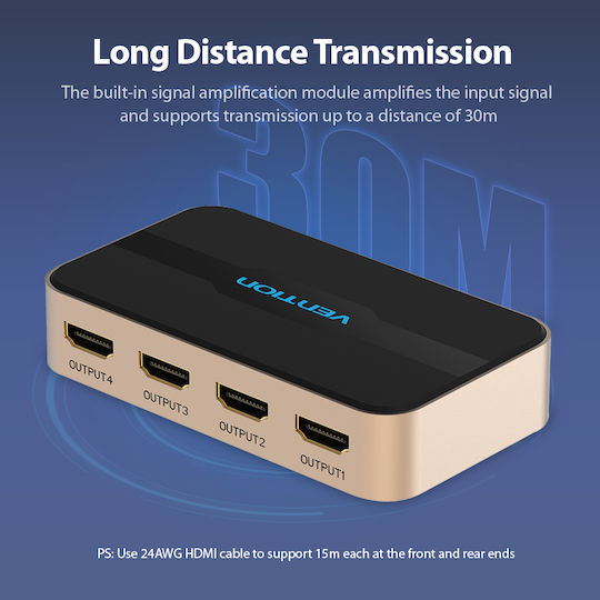 Vention HDMI-Splitter 4-Port 4K 1.4 W Uk Psu Accg0-uk