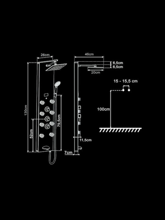 Shower Column & Hydromassage Vinci Dark Crystal Thermostatic J798020 Black Glossy Shower Column & Hydromassage Vinci Dark Crystal Thermostatic J798020 Black Glossy