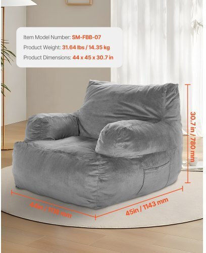 Bean Bag Chair Poof Γκρι Βελούδο
