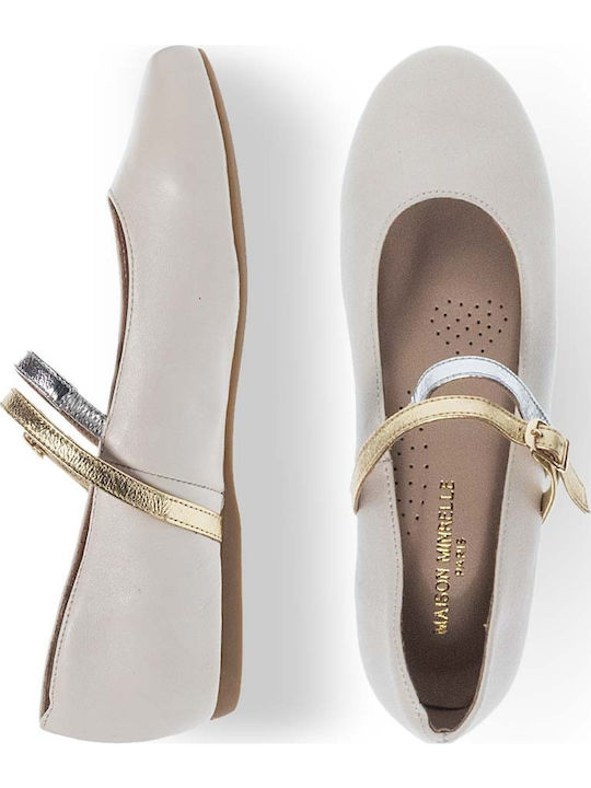 Leather Ballerinas With strap Beige