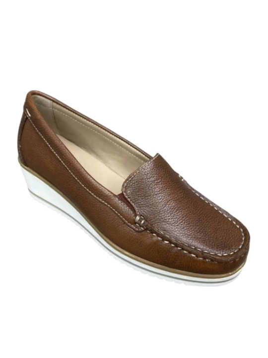 Leather Women's Moccasins in Tabac Brown Color