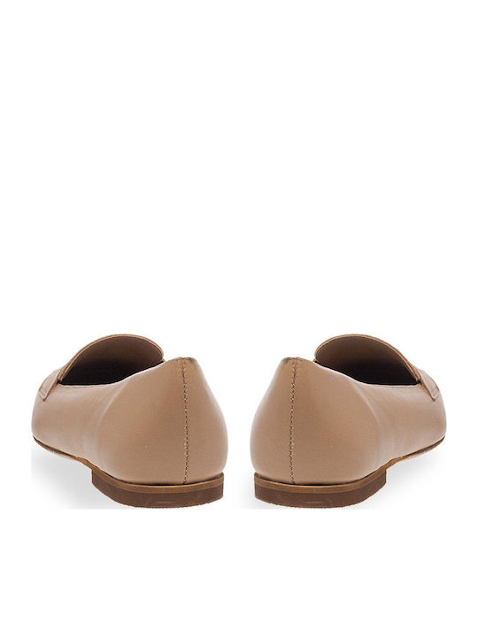 Leder Damen Mokassins in Beige Farbe