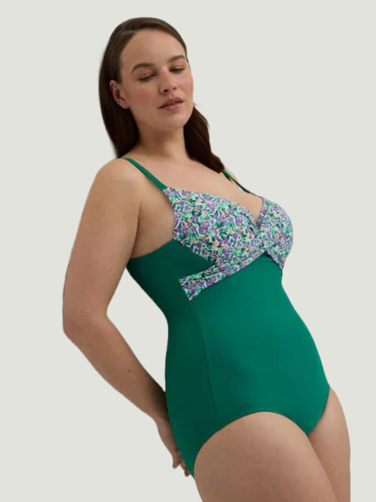 Ysabel Mora Women's One-Piece Swimsuit Lycra Floral C Cup & Emerald Green Regular Cut Adjustable Straps Swimwear Summer Collection 83077