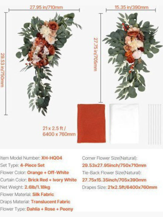 Vevor Artificial Wedding Flower Set Orange 2 Flowers & 2 Fabrics Hlgmhtj4jtcs7o0mfv0