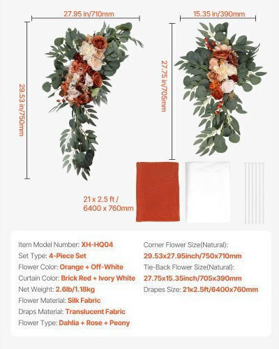 Vevor Künstliches Hochzeitsblumen-Set Orange 2 Blumen & 2 Stoffe Hlgmhtj4jtcs7o0mfv0