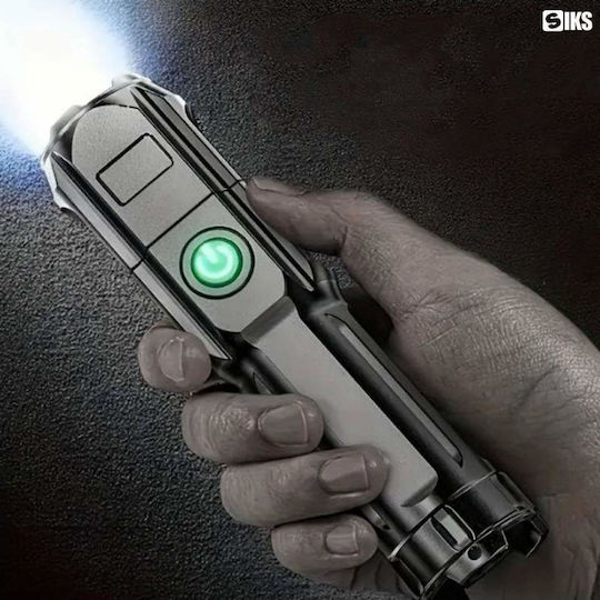 Professional Aluminum Siks Flashlight Adjustable Light Telescopic Focus 200 Meter Range 36w Led Waterproof Ip44 Rechargeable Battery Charging Cable Black
