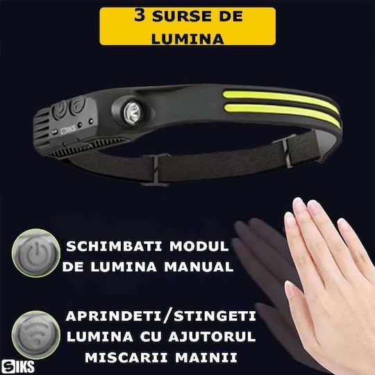 Siks LED челник с 2 ленти, професионално USB зареждане, 6 режима на осветление, регулиране на яркостта, 3 високоефективни светлинни източника, къмпинг, риболов, лов, работа, USB зареждане W689-2 черен