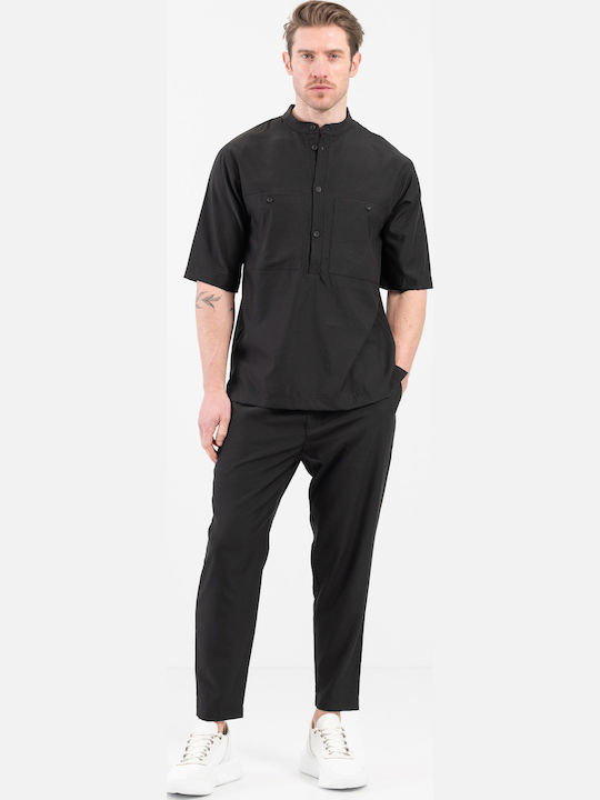 Long Sleeve Overshirt in Wide Line Black