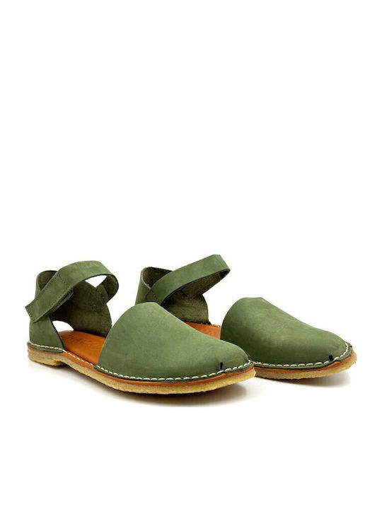 Lederne Damen Ballerinas in Grün Farbe