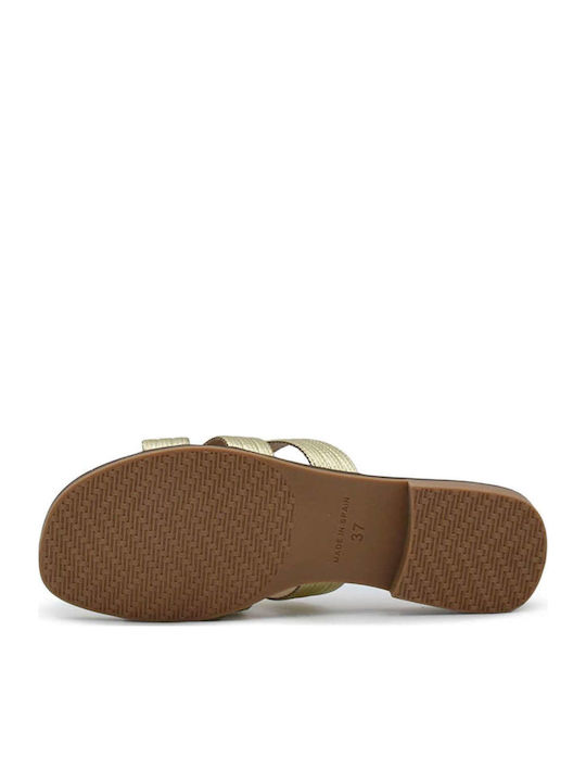 Leder Flache Sandalen für Damen in Gold Farbe