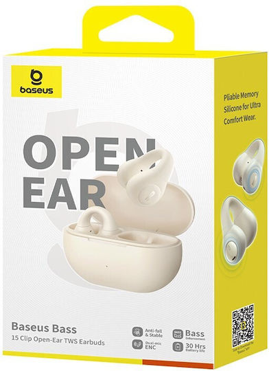 Baseus Bass 15 Clip Open Ear Bluetooth Handsfree Earphones with Charging Case White