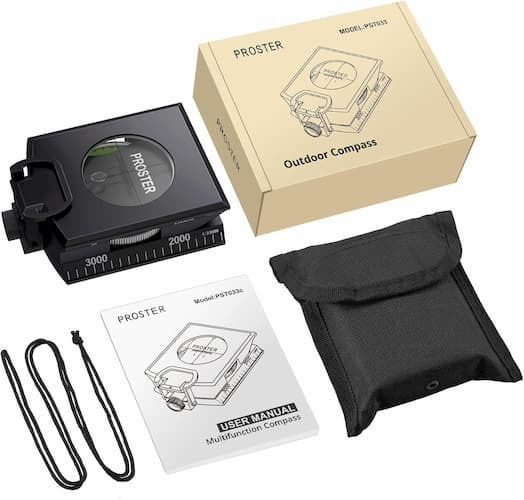 Proster Waterproof Compass Clinometer Luminous Display Carrying Case