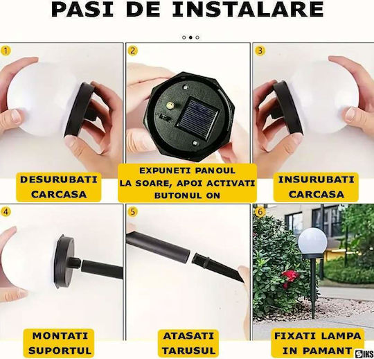 Set 3 Lămpi Solare Sferice Siks Tip Glob Led Exterior Grădină 2V Lumină Alb Cald Rezistent la Apă IP 44 Buton Pornit/Oprit Înălțime 35 cm Plastic Alb Negru