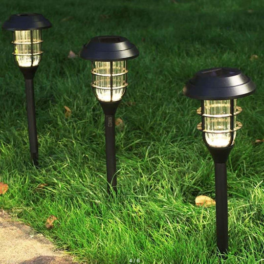Set 6 Stück dekorative Solarleuchten Außen Garten Laternenart Solaraufladung Pfahl Licht Sensor Wasserdicht Polykristallines Solarpanel Warmes Licht Schwarz