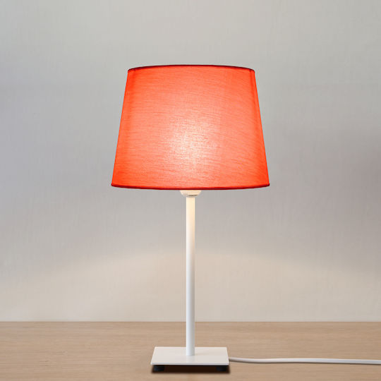 Veis Fabric Table Lamp for Socket E14 with Red Shade and White Base