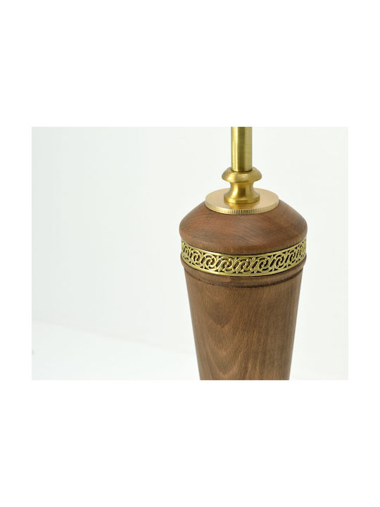 Veis Wood Table Lamp for Socket E27 with Beige Shade and Brown Base