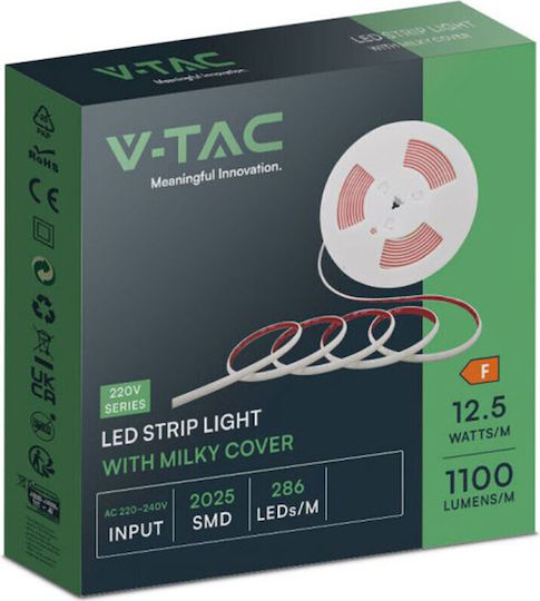V-TAC Waterproof LED Strip 220V Natural White Light 5m Type COB