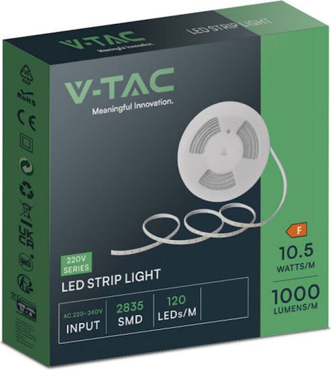 V-TAC Waterproof LED Strip 220V Blue Light 10m Type SMD2835