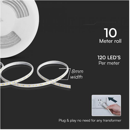V-TAC Αδιάβροχη Ταινία LED 220V Κόκκινο Φως 10m Τύπου SMD2835