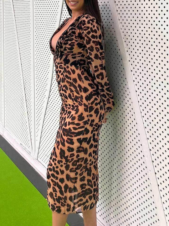 Midi Βραδινό Φόρεμα Animal Print