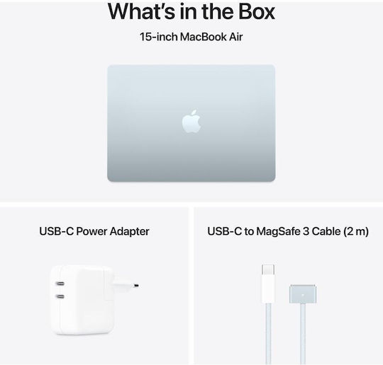 Apple MacBook Air 15,3" IPS Retina Display (M4-10-Kern/16GB/256GB SSD/10-Kern-GPU) mit 35W Doppel-Ladegerät Himmelblau (Tastatursprache Internationales Englisch)