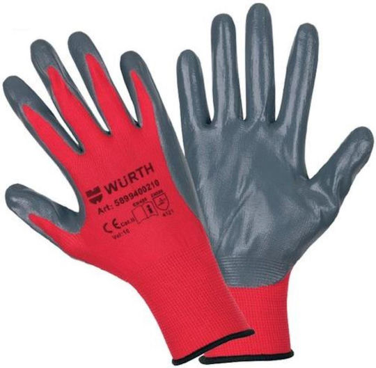 Wurth Uni Top Gloves for Work Garden Red Nitrile/Polyester 1pcs