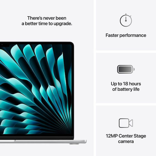 Apple MacBook Air 15.3" IPS Retina Display (M4-10-Core/16GB/256GB SSD/10-Core GPU) με Φορτιστή 35W (Dual Port) Silver (International English Keyboard)