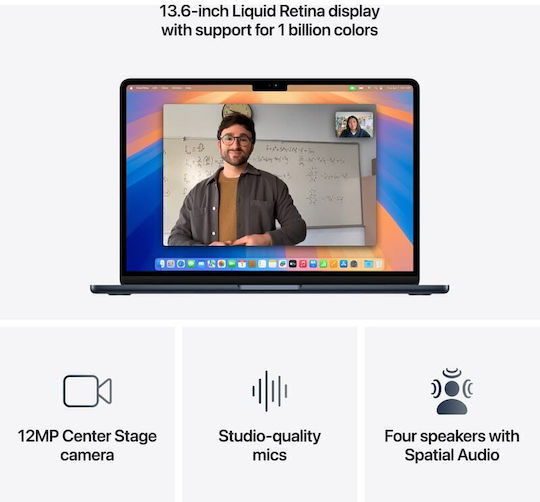 Apple MacBook Air 13.6" IPS Retina Display (M4-10-Core/16GB/256GB SSD/8-Core GPU) με Φορτιστή 30W Midnight (US Keyboard)