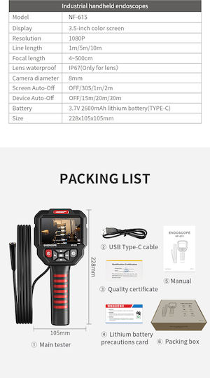 Noyafa Nf-615 Handheld Hd Endoscope Camera Ips Screen Flex