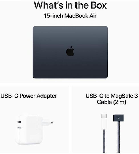 Apple MacBook Air 15.3" IPS Retina Display (M4-10-Core/16GB/512GB SSD/10-Core GPU) με Φορτιστή 35W (Dual Port) Midnight (US Keyboard)