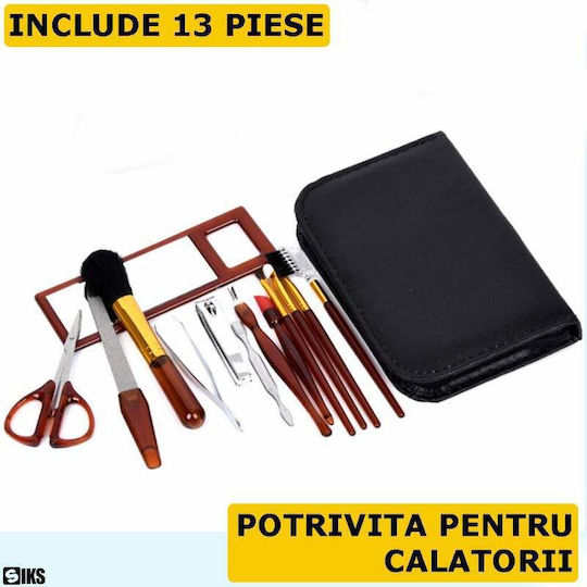 Set Manichiură Siks Travel Kit Pensule Machiaj 13 Piese Etui Portabil Negru