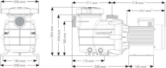 Hayward Power Flow II Αντλία Πισίνας Φίλτρου Μονοφασική με Ιπποδύναμη 0.75hp και Μέγιστη Παροχή Νερού 13000 lt/h