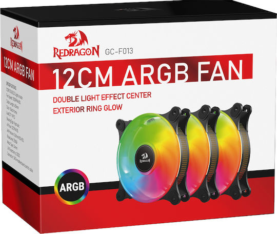 Redragon GC-F013 Gehäuselüfter 120mm (1200rpm) mit RGB-Beleuchtung und 4-Pin PWM-Verbindung 3 Stück