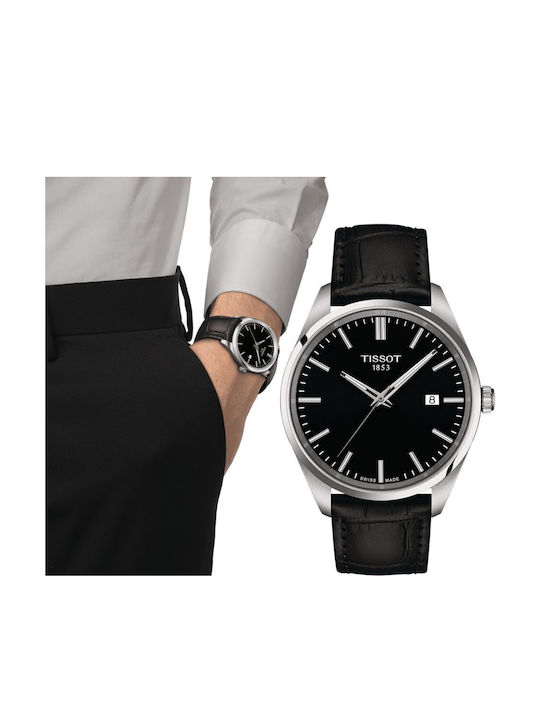 Tissot Мъжки Часовник 40мм На Батерия С Черна Кожена Каишка